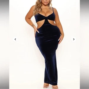 Maxi Vestido de Terciopelo Joya Fashion Nova l Nuevo con Etiquetas - Azul Marino 1X - Imagen 1 de 7