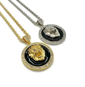 Cadena Colgante Hiphop Medallón León Oro 14k/Oro Blanco Hiphop Helado - Imagen 1 de 2