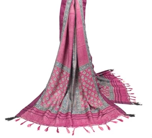Sushila Vintage Magenta Dupatta Pure Woolen Hand Block Print Soft Long Stole - Picture 1 of 9