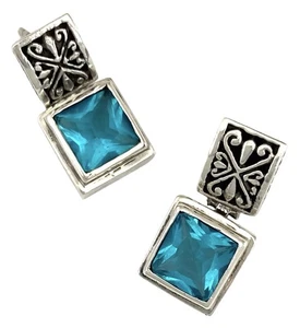 VINTAGE Sterling Silber ASCHER-SCHLIFF BLAUTOPAS Ohrstecker mit Scharnier - Bild 1 von 6