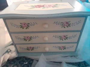 Nuevo Joyero Floral Madera CC Antiguo Stock con Espejo Superior Muy Bonito - Imagen 1 de 10