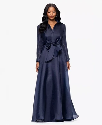 Betsy & Adam Women's Solid-Color Tie-Front Long Shirtdress Navy Size 14 $279 - Image 1 of 4