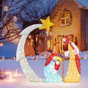 5 Fuß beleuchtete Weihnachtskrippe Set, Outdoor Heilige Familie Dekoration mit 1 - Bild 1 von 9