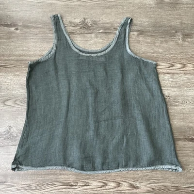 Camiseta sin mangas Cynthia Ashby de lino gris medio para mujer Foto 1 de 4