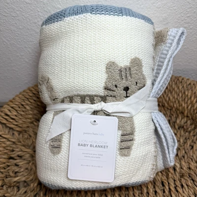 NEW POTTERY BARN KIDS LION HEIRLOOM BABY BLANKET KNIT WITH SHERPA BACK ~ NO MONO - Image 1 of 4