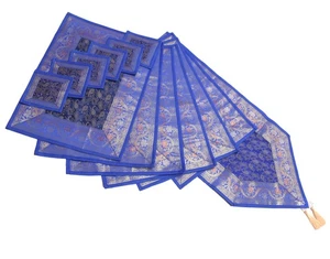 13 PC Blue Dining Table Runner Set Decor Banarasi Silk Brocade Paisley Gift - Picture 1 of 10