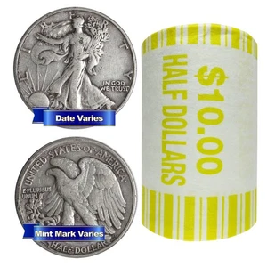 Roll of 20 - $10 Face Value Full Dates 90% Silver Walking Liberty Half Dollars - Picture 1 of 3