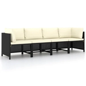 vidaXL Divano da Giardino a 4 Posti con Cuscini Nero in Polyrattan - Foto 1 di 7