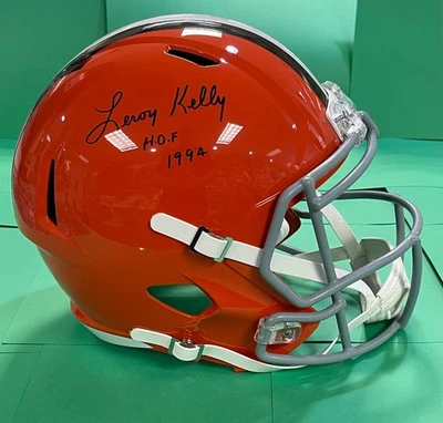 CASCO DE FÚTBOL AMERICANO LEROY KELLY AUTÓGRAFO TAMAÑO COMPLETO TRISTAR AUTÉNTICO MARRÓN Foto 1 de 4