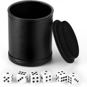 Felt Lined Dice Cup PU Leather Set, Quiet Shaker for Board Family Games...  - Picture 1 of 9