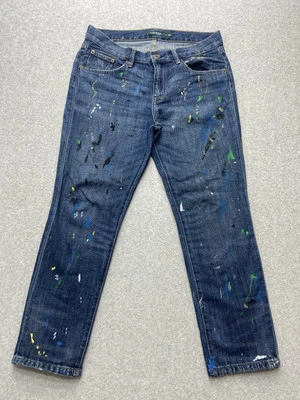 Lauren Ralph Lauren 牛仔裤女式 4 码蓝色女友油漆飞溅苦恼 — 第 1/4 张图片