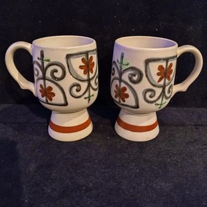 Juego de 2 tazas pedestal de gres vintage años 70 cerámica MCM de 5" de alto - Imagen 1 de 14
