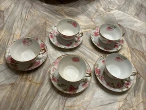 Limoges Haviland CH Field GDA Set Of 5 Cups & Saucers Pink Roses - Picture 1 of 9