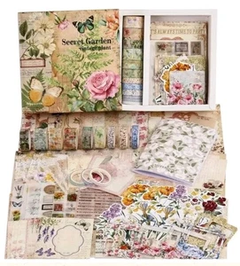 Secret Garden Junk Journal Scrapbook Kit Craft Paper Stickers Washi Tape Vintage - Picture 1 of 6