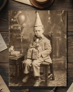 Vintage Victorian Unimpressed Birthday Boy with Gift Card Gothic Macabre Art - Picture 1 of 4