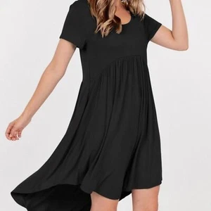 Basic USA Tunic T-Shirt Dress Casual Cap Sleeve Hi-Low Stretch Knit S,M, Dress - Picture 1 of 7