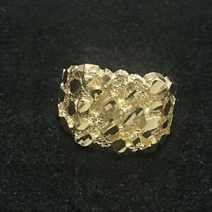 Ring Solid 10K Yellow Gold Men's Medium Nugget Style Pinky Square