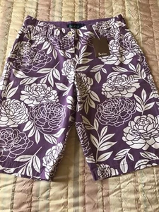 New With Tags BODEN Purple & White Floral Pattern Ladies Cotton Shorts, Size 8 - Picture 1 of 12