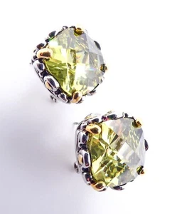 EXQUISITE Designer Silver Gold Balinese Filigree Peridot Green Crystal Earrings - Picture 1 of 11