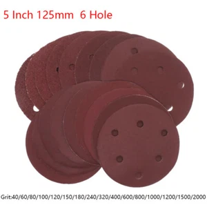 5 Inch 125mm Hook and Loop 6 Hole Sanding Discs for Orbital Sander 40-2000 Grit - Picture 1 of 7