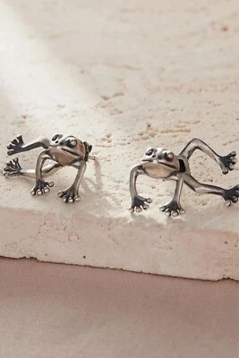 Lindos pendientes chaqueta oreja rana plata esterlina bisutería animal niñas mujeres Foto 1 de 3