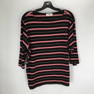SML Top Women W23xL26 Black & Red Striped 3/4 Sleeve Blouse - Picture 1 of 7