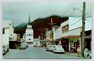 Saint Michael Cathedral, Russia Sitka Alaska Street Scene 50s Cars UNP Postcard - Picture 1 of 2