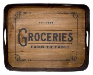 Boston Warehouse Wood & Metal Serving Tray, Groceries - Picture 1 of 1