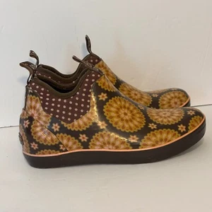 Bogs Mattie Dahlia Garden Green Brown Pink Rubber Rain Ankle Boots Women's 8 - Picture 1 of 8