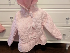 Classic Whimsy Quilted Hooded Coat With Bows Girls 5T Pink  - Picture 1 of 4