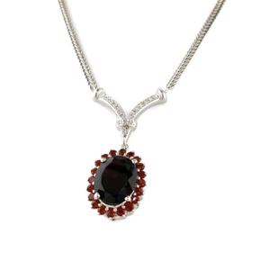 Natural Garnet pendant Halo Solitaire Necklace Locket Silver White Gold chain - Picture 1 of 5