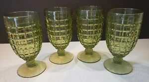 IMPERIAL GLASS Victorian Green Block Design SET of 4 Iced Tea 6 1/4" EUC - Picture 1 of 12