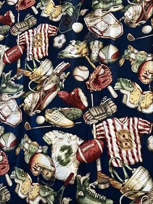 BLOOMCRAFT Serigrafía Tema Deportivo Tela Algodón 86" x 54" Béisbol Fútbol Foto 1 de 4