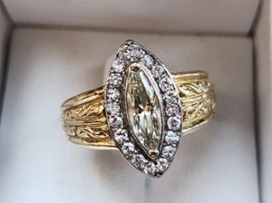 GIA HEAVY 18K YELLOW GOLD PLATINUM 1.40CT VS1 YELLOW DIAMOND RING 6.75 13.9GR - Picture 1 of 22
