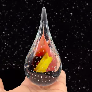 Vintage M Pyrcak Polish Art Studio Tear Drop Flame Glass Paperweight Signed MP - Picture 1 of 16