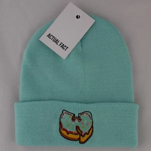 Actual Fact "W" x Green Donut Embroidered Hip Hop Roll Up Mint Beanie Hat - Picture 1 of 3