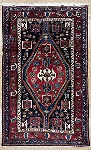 Handgeknüpfter Antik Hamedan Marine Wolle Stamm Geometrisch Orientteppich 4 Fuß 6 Zoll x 7 Fuß 4 Zoll - Bild 1 von 11