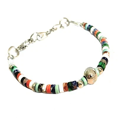 Bracciale pietre dure naturali varie da uomo donna in acciaio braccialetto di - Immagine 1 di 4