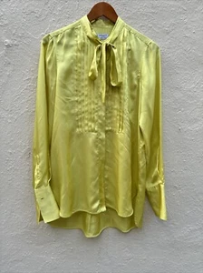 Blusa de satén Alberto Biani para mujer M verde cuello atado plisado frontal puño ancho - Imagen 1 de 10
