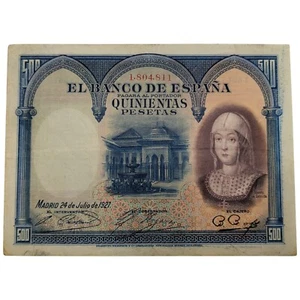 ESPAÑA. 500 PESETAS. ISABEL LA CATOLICA. 24 DE JULIO DE 1927. MBC - Picture 1 of 2