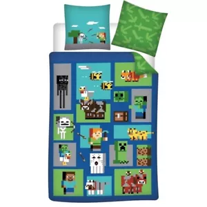 Minecraft Creeper Steve Alex Creeper Bettwäsche Set 135/140x200 65x65 Baumwolle - Bild 1 von 3
