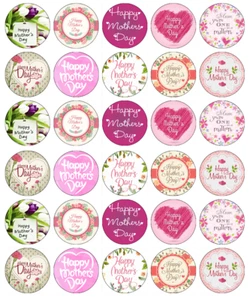 Mothers Day 30 Cupcake Toppers Edible Wafer Paper Fairy Cake Toppers - Picture 1 of 1