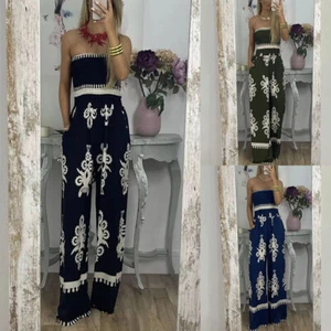 Summer Women Boho Print Bandeau Dungaree Casual Party Jumpsuit Pants Romper US - Picture 1 of 27