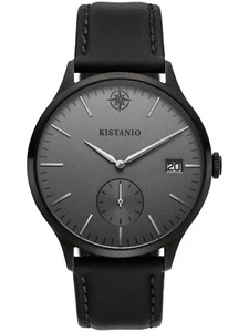Stratolis Herrenuhr Schwarz Lederarmband Schwarz Saphirglas 5 ATM - Picture 1 of 4