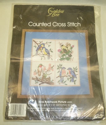 Golden Bee Counted Cross Stitch Kit Birds Patchwork Picture 60203 12" x 12" Seal - Image 1 of 4