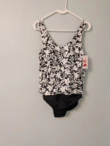 NWT Land's End One piece Fauxkini Swimsuit, Medium, Black Havana Floral - Picture 1 of 6