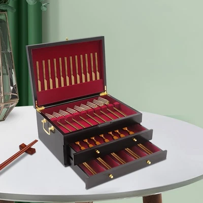 Деревянный сундук для хранения столовых приборов с ручкой - Изображение 1 из 4