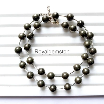 Perle Di Pirite Lisce Rotonde 8Mm Dorate Naturali, Collana Di Pirite - Immagine 1 di 4