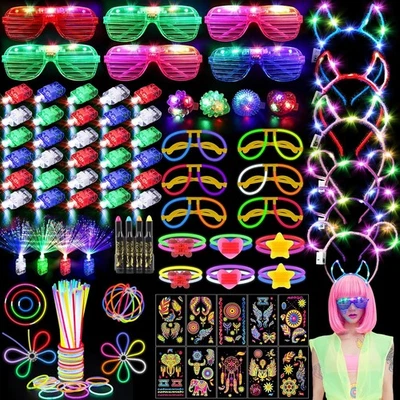 130PCS Glow in the Dark Party Supplies, LED Glasses, Glow Sticks, Tattoos & More - Image 1 of 4
