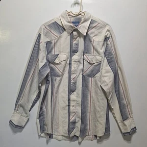 Vtg Wrangler Western Shirt Mens XL Striped Cowboy White Blue Pearl Snap 1X Rodeo - Picture 1 of 7